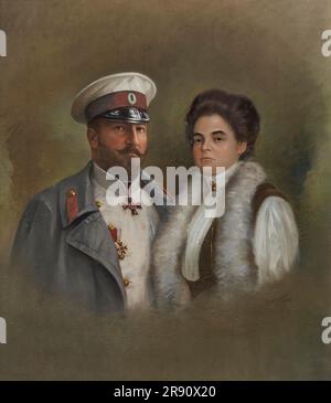 Porträt von Zar Ferdinand I. aus Bulgarien (1861-1948) und seiner zweiten Frau Eleonore Reuss von K&#xf6;Stritz (1860-1917), c. 1908. Private Sammlung. Stockfoto
