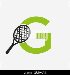 Logo mit G-Motiv für Padel Tennis. Padel Racket Logo-Design. Symbol Für Beach Table Tennis Club Stock Vektor