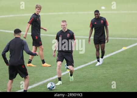 Tiflis, Georgia. 23. Juni 2023. Louis Patris aus Belgien wurde bei einem Training der belgischen Fußballmannschaft U21 bei der UEFA-Europameisterschaft Under21 in Tiflis, Georgien, am Freitag, den 23. Juni 2023, fotografiert. Die UEFA-Europameisterschaft Under21 findet vom 21. Juni bis zum 08. Juli in Georgien und Rumänien statt. BELGA FOTO BRUNO FAHY Kredit: Belga News Agency/Alamy Live News Stockfoto