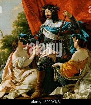 Ludwig XIII. Zwischen zwei Figuren, die Frankreich und Navarra symbolisieren, 1635. Gefunden in der Sammlung des Musée&#xe9;e du Louvre, Paris. Stockfoto