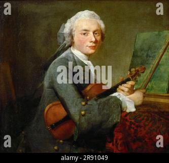 Junger Mann mit einer Violin. Charles Th&#xe9;Odose Godefroy (1718-1796), ältester Sohn des Juweliers Charles Godefroy, Ca 1735. Gefunden in der Sammlung des Musée&#xe9;e du Louvre, Paris. Stockfoto