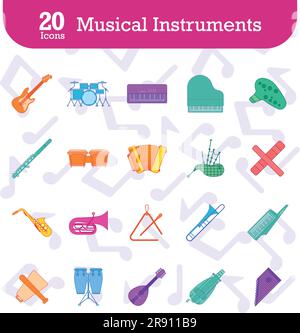 Satz farbiger Musikinstrumente-Symbole Vektor Stock Vektor