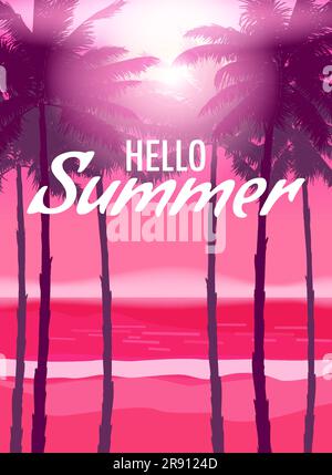 Hallo Sommerparty Hintergrund mit Palmen, Designvorlage, Flyer. Sommerposter Stock Vektor