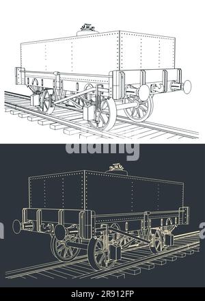 Stilisierte Vektordarstellungen eines rechteckigen Teer-Tankwagens Stock Vektor