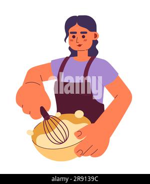 Eine Frau, die Sahne schlägt, halbflach, farbenfrohe Vektorfigur Stock Vektor