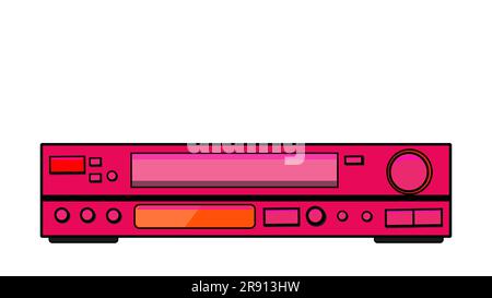 Rosafarbener alter Retro-Hipster-Videorekorder für Videokassetten zum Anschauen von Filmen, Video mit vielen Knöpfen aus den 80er und 90er Jahren in einer Wohnung Stock Vektor