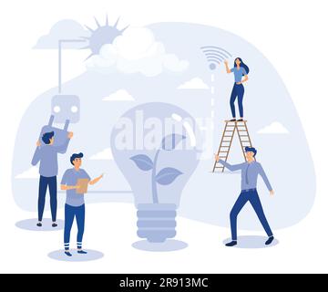 Umweltfreundliche Energie, umweltfreundliche globale Technologie, Menschen sparen, pflegen und saubere Umwelt der Erde, flache Vektoren, moderne Illustration Stock Vektor
