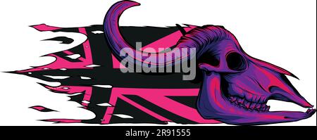 vektordarstellung eines Bullenschädels mit Hörnern und flagge des vereinigten Königreichs Stock Vektor