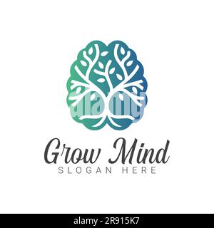 Grow Mind Logo Design Mind Tree Growth Logo Relaxing Therapy Logo Stock Vektor