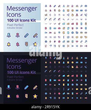 Messenger Pixel Perfect RGB-Farb-ui-Icons-Kit für den dunklen, hellen Modus Stock Vektor