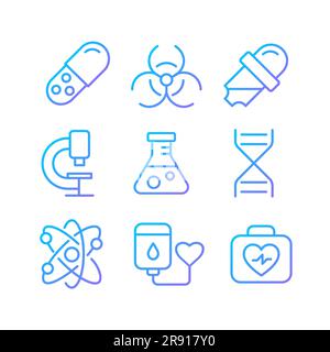 Wissenschaftliche Pixel Perfect Gradient lineare Vektor-Symbole gesetzt Stock Vektor
