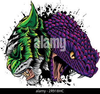 Tigerschlangen-Tattoo-Vektordarstellung auf weißem Hintergrund Stock Vektor