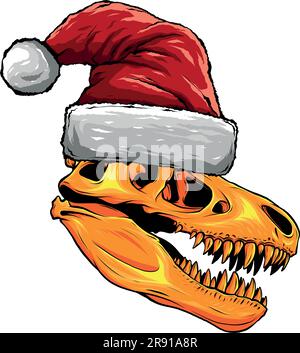Grafischer Dinosaurierschädel mit Weihnachtsmann-Hut, Vektorelemente Stock Vektor