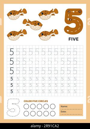 Arbeitsblatt zur Zahlenverfolgung für Kinder. Grafikaufgabe. Stock Vektor