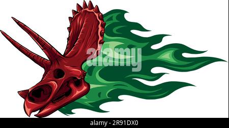 vektordarstellung eines Triceratops-Schädels mit Flammen Stock Vektor