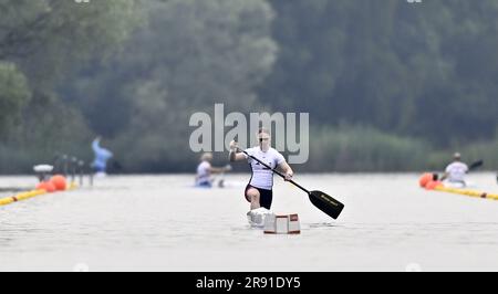 Krakau, Polen. 23. Juni 2023. Kanu Sprint. Europäische Spiele 2023. Kryspinow Waterway. Krakau. Isabel Evans (GBR) im Finale des Kanu-Single 200m für Damen während des Kanu-Sprint-Events bei den Europaspielen 2023 in Krakau, Polen. Kredit: Sport In Pictures/Alamy Live News Stockfoto