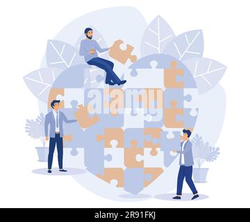Wohltätigkeitsprojekt, gemeinnützige Organisation, Freiwillige, die Puzzles ins Herz legen, Mitarbeit von Menschen, die Hilfe spenden, flacher Vektor, moderne Illustration Stock Vektor
