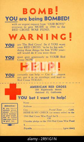 Oakland, Kalifornien: 1. April 1944 Diese Flugblätter wurden am 1. April 1944 aus einem Flugzeug über Oakland als Teil der Mittelbeschaffung für das amerikanische Rote Kreuz abgeworfen. Stockfoto