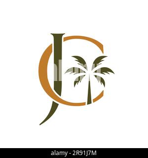 JC-Initialen Monogramm-Logo-Design. Palme und Emblem mit den Buchstaben C und J. Stock Vektor