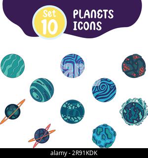 Set mit verschiedenen farbigen Sci-Fi-Planetensymbolen Vektor Stock Vektor