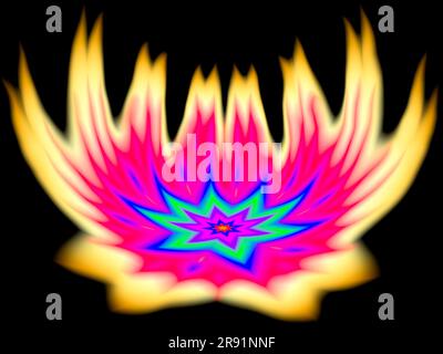 Ein digital gemalter Abstrakt, der Star Fire auf schwarzem Hintergrund darstellt. Das wird mit meinem Finger auf einem Trackpad gemalt. Es wird nicht von AI erstellt. Stockfoto
