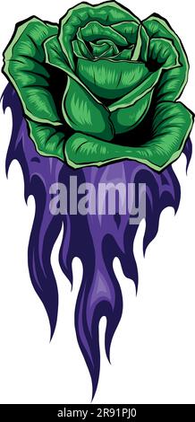 vektordarstellung von Rosenblume und Flamme Stock Vektor