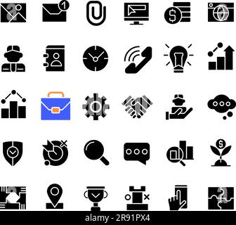 Schwarze Symbole für Business-Glyphen auf weißem Raum Stock Vektor