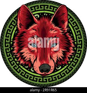 vektordarstellung eines Wolfskopfes mit Dekoration Stock Vektor
