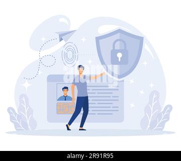 Sicherheits- und Identitätsverifizierungskonzept, Smart ID-Karte, automatischer Zugriff, verborgene drahtlose Kamera, Flachvektor, moderne Illustration Stock Vektor