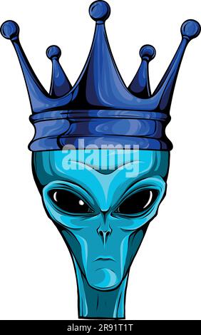 Alien trägt Crown Vector Art Illustration auf isoliertem Hintergrund. Stock Vektor