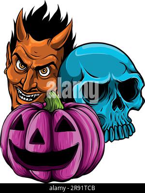 vektordarstellung eines Halloween-Kürbiss mit Schädeln Stock Vektor