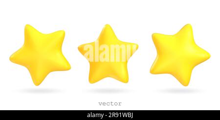 Satz von Vektorsternformen mit 3D Sternen. Plastiksternchen, dekorative Elemente für festliches Weihnachtsdesign. Realistischer 3D-Design-Cartoon-Style. Abbildung: Vektor 3D Stock Vektor