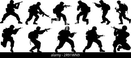 Silhouetten von US-Soldaten. Silhouetten für Soldaten. Stock Vektor