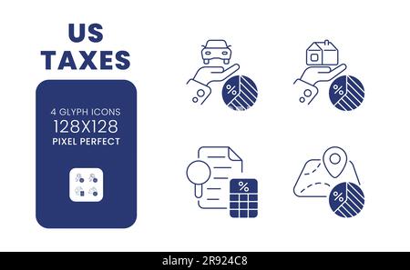 US-Steuern Schwarzes solides Desktop-Icons-Paket Stock Vektor