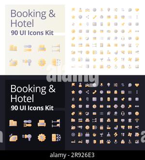 Buchungs- und Hotelpixel perfekter flacher Farbverlauf zweifarbige ui-Symbole für den dunklen, hellen Modus Stock Vektor