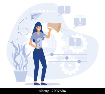 Werbekonzept, Blog-Follower und -Abonnements, virale Inhalte, Aufmerksamkeit erregen, Bewertungsskala, Social-Media-Plattform, Flacher Vektor, moderne illu Stock Vektor