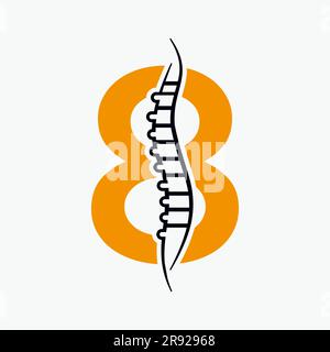 Brief 8 Orthopädische Gesundheit Knochen Logo Design Mit Back Bone Icon. Bone Health Logo-Schild Stock Vektor