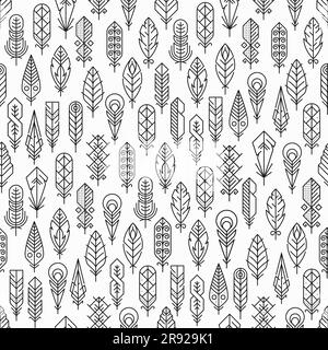 Symbole für weiche Linien nahtloses Muster. Nahtloser Hintergrund aus Stoff oder Tapete, Hintergrundmuster aus Textil- oder Geschenkpapier oder einfarbiger Vektordruck mit abstrakten Federn oder einem Symbol Stock Vektor