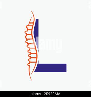 Buchstabe L Orthopädisches Gesundheitsknochen Logo Design mit Back Bone Icon. Bone Health Logo-Schild Stock Vektor