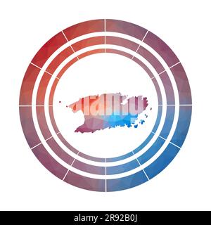 VIS-Ausweis. Helles, verlaufendes Logo der Insel in niedriger Poly-Form. Mehrfarbiges abgerundetes Vis-Schild mit Karte im geometrischen Stil für Ihre Infografiken. Stock Vektor