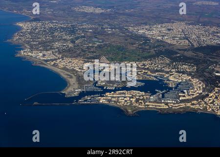 FRANKREICH. HERAULT (34) LE CAP D'AGDE, LUFTAUFNAHME Stockfoto