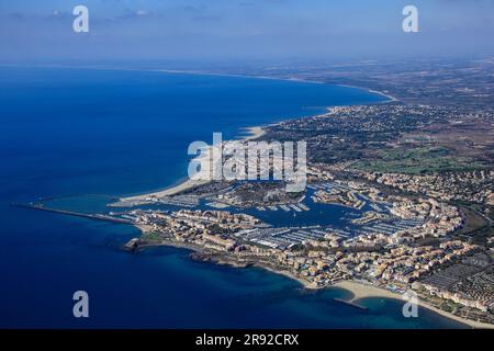 FRANKREICH. HERAULT (34) LE CAP D'AGDE, LUFTAUFNAHME Stockfoto