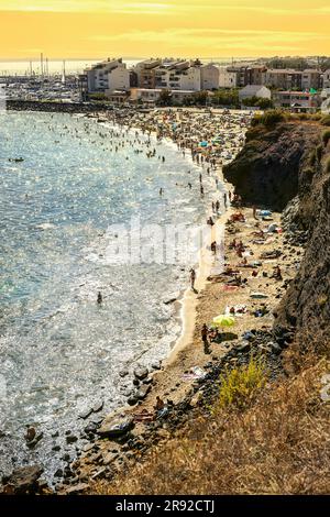 FRANKREICH. HERAULT (34) CAP D'AGDE. DER STRAND HEISST LA PLAGETTE Stockfoto