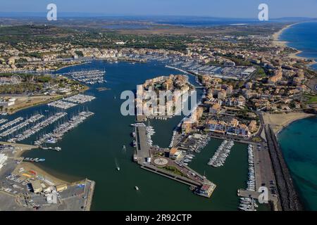 FRANKREICH. HERAULT (34) LE CAP D'AGDE, LUFTAUFNAHME Stockfoto