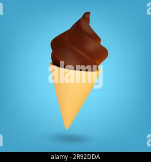 Schokoladeneis, 3D Icon. Auf blauem Hintergrund. 3D-Rendering. Vektordarstellung Stock Vektor