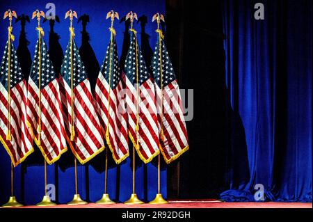 Washington, Usa. 23. Juni 2023. Amerikanische Flaggen auf der Faith & Freedom Coalition's Road to majority Policy Conference in Washington, DC. (Foto: Michael Brochstein/Sipa USA) Guthaben: SIPA USA/Alamy Live News Stockfoto