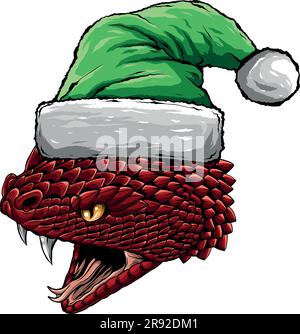 vektordarstellung eines Schlangenkopfes mit weihnachtsmann-Hut Stock Vektor