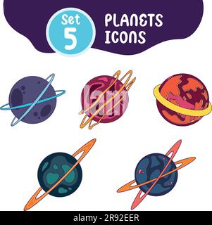 Set mit verschiedenen farbigen Sci-Fi-Planetensymbolen Vektor Stock Vektor