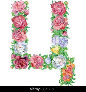 Aquarelle Blumen, isoliert handgezeichnet, Hochzeitsdesign, kyrillisches russisches Alphabet 24 Stock Vektor