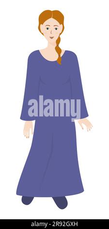 Junge Frau in blauem Kleid Hochformat Design Element Vector Illustration isoliert auf weißem Hintergrund Stock Vektor